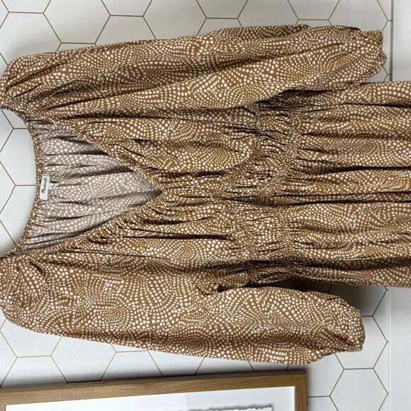 Madewell Khaki Tan Dot V-Neck Balloon-Sleeve Elbow Length Maxi Dress - Size - 12 - Picture 13 of 13